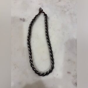 Suede and Silver Chain Necklace with Button Closure